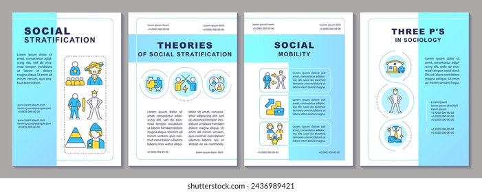 Social stratification blue gradient brochure template. Leaflet design with linear icons. Editable 4 vector layouts for presentation, annual reports. Arial-Black, Myriad Pro-Regular fonts used