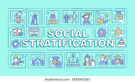 Concepto de palabra azul de estratificación social. Clases sociales. Banner de tipografía. Diseño plano. Ilustración vectorial con texto de título, iconos de línea editables. Listo para usar. Fuente Arial Black utilizada