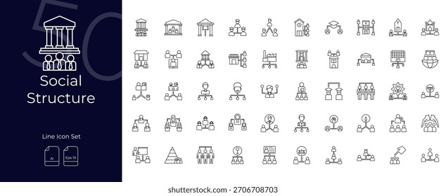 Social Structure Line Editable Icons set