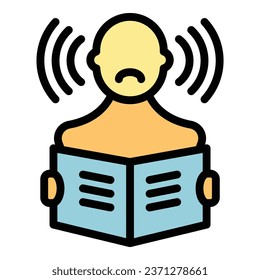 Vector de contorno de icono de estudio social. Educación escolar. Colores de discapacitados en aula