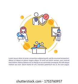 Social support concept icon with text. Help with unemployment. Humanitarian aid for people in need. PPT page vector template. Brochure, magazine, booklet design element with linear illustrations