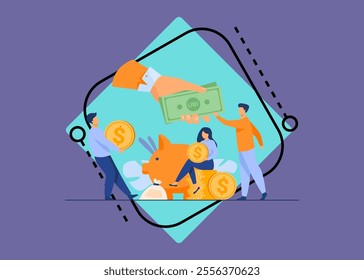 Social support concept. Residents getting basic benefits from government. Flat vector illustration income, charity, financial help, poverty reducing concept