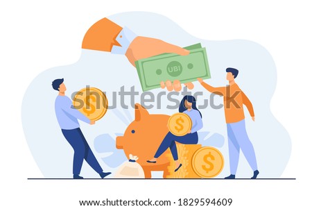 Social support concept. Residents getting basic benefits from government. Flat vector illustration income, charity, financial help, poverty reducing concept