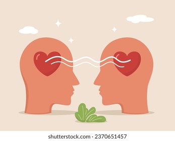 Social support or emotional intelligence concept. Empathy, sympathy, caring or share feeling to support other, understanding or kindness to help, people head with heart sharing feeling with empathy.