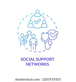 Social support networks blue gradient concept icon. Promote good health and prevent illness. Public determinant of health abstract idea thin line illustration. Isolated outline drawing