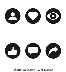 Social symbol for web, thumbs up, comment, share, person, hearth, view graphic. Icon set, collection concept .