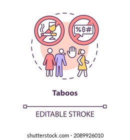 Social taboos concept icon. Wrong behavior in community. Person contravel culture moral norms abstract idea thin line illustration. Vector isolated outline color drawing. Editable stroke svg