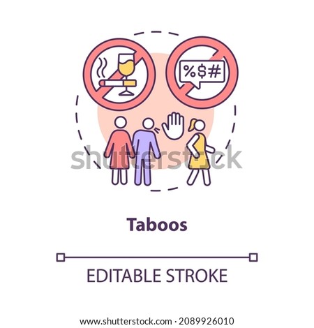 Social taboos concept icon. Wrong behavior in community. Person contravel culture moral norms abstract idea thin line illustration. Vector isolated outline color drawing. Editable stroke