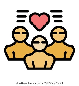 Vector de contorno de icono del equipo social. Voluntario de mano. Dé un plano de color de caridad