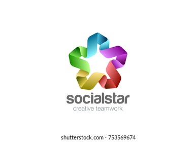 Social Teamwork Star Union Logo design vector template.
Friendship Partnership Co-working Logotype concept Ribbon icon.