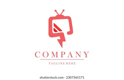 social television media modern logo vector icon. Design logo television with pink pallete screen signal suitable for social media, apps, television company logo,