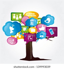 social tree over dotted background vector illustration