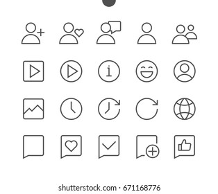 Social UI Pixel Perfect Well-crafted Vector Thin Line Icons 48x48 Ready for 24x24 Grid for Web Graphics and Apps with Editable Stroke. Simple Minimal Pictogram Part 1-3