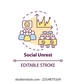 Social unrest concept icon. Economic inequality. Civil disobedience. Political corruption. Global crisis. Wealth gap abstract idea thin line illustration. Isolated outline drawing. Editable stroke