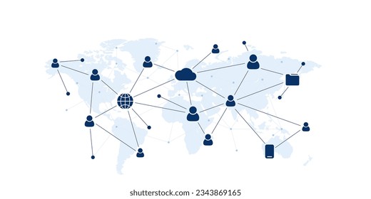 Red de usuarios sociales, ilustración de internet. Las líneas conectadas crean la red