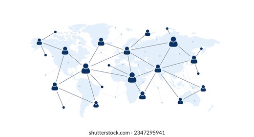 Social User Network, People Network Illustration. Dots verbundene Linien schaffen Netzwerk mit Weltkarte-Hintergrund