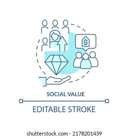 Social value turquoise concept icon. Influencing marketing. Product quality abstract idea thin line illustration. Isolated outline drawing. Editable stroke. Arial, Myriad Pro-Bold fonts used