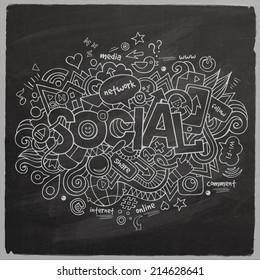 Social Vector hand lettering and doodles elements chalkboard background