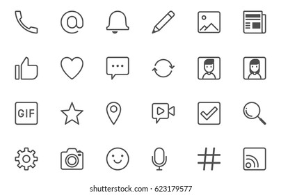 Social Vector Icons Set With Stroke Style