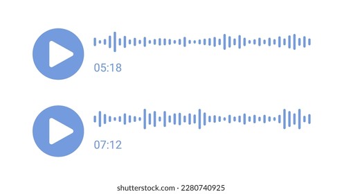 Social voice message. Audio wave of sound with play button. Podcast soundwave line. Record music player. Volume equalizer icon with spectrum noise. Vector illustration.