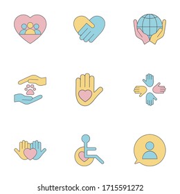Social voluntary, charity, donation set icons vector illustration isolated on white background.