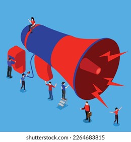 Social Web Megaphone Promotion marketer 3d isometric vector illustration concept for banner, website, landing page, ads, flyer template