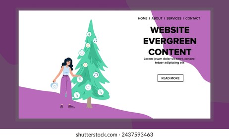 social website evergreen content vector. spirit text, internet seo, green digital social website evergreen content web flat cartoon illustration