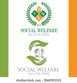 Social Welfare, Charity, Care Donation, Organization Logo Design. Hands care old age home care logo design. 
