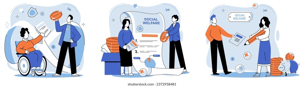 Social welfare. Vector illustration. Active participation in social welfare activities leads to stronger and more supportive society Community unity is strengthened through collaborative social