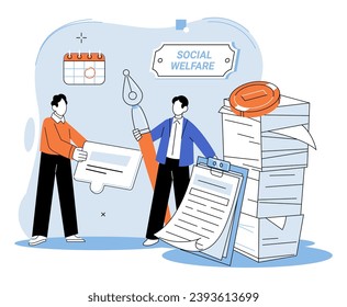 Social welfare. Vector illustration. Engaging in social welfare activities promotes unity within community Voluntary contributions are essential for success international social welfare programs