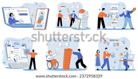 Social welfare. Vector illustration. Multiethnic societies benefit from inclusive social welfare policies and programs Well-being and happiness are fostered through participation in charitable