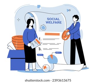 Social welfare. Vector illustration. Society benefits when organizations work together to address social welfare needs Embracing diversity is crucial for creating inclusive social welfare initiatives