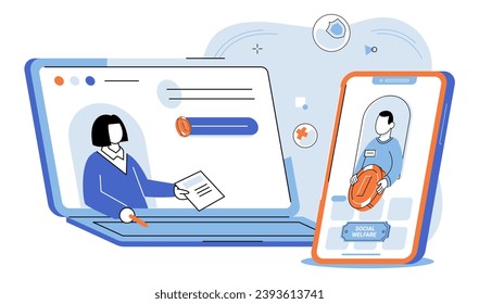 Social welfare. Vector illustration. Volunteering is powerful way to contribute to social welfare and make positive impact Independence and self-sufficiency are goals social welfare programs