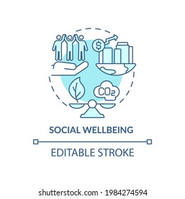 Social wellbeing concept icon. Carbon offset abstract idea thin line illustration. Sustainable development. Community health improvement. Vector isolated outline color drawing. Editable stroke