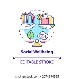 Social wellbeing concept icon. Carbon offset abstract idea thin line illustration. Sustainable development. Neutralizing greenhouse gas emission. Vector isolated outline color drawing. Editable stroke