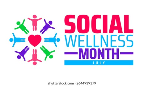 social wellness month background banner or poster design template. observed every year in july. Holiday concept. Use to any Template, card, poster, placard, template.