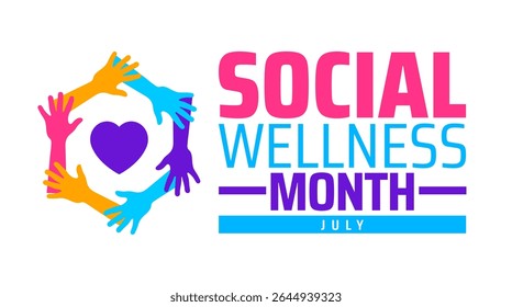 social wellness month background banner or poster design template. observed every year in july. Holiday concept. Use to any Template, card, poster, placard, template.