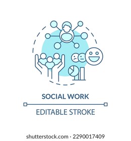 Icono de concepto azul del trabajo social. Relación de miembros. Vínculo emocional. Genogramas uso idea abstracta ilustración de línea delgada. Dibujo de contorno aislado. Trazo editable. Fuentes Arial, Myriad Pro-Bold utilizadas