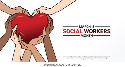 Social Work month is observed every year in March, in recognition of the contributions of social workers to society. Vector illustration