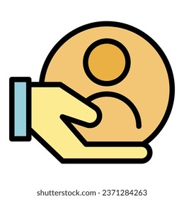 Vector de contorno de icono de trabajador social. A la gente le importa. Color del paciente humano plano
