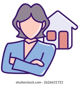 Ícone de assistente social representado pelo estilo profissional de cor linear.