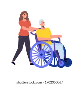 Social workers or Volunteer Care about senior people. Vector illustration.