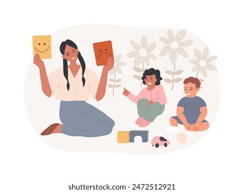 Social-emotional development isolated concept vector illustration. Preschool training, social skill development in early childhood, emotional management, kids training activity vector concept.