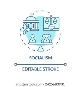 Socialism ideology soft blue concept icon. Collective economy planning. Authoritarian political structure. Round shape line illustration. Abstract idea. Graphic design. Easy to use