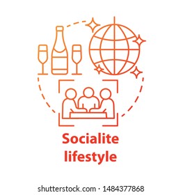 Socialite Lifestyle Red Concept Icon. Fashionable Social Gathering Attending Idea Thin Line Illustration. Luxury Living. Rich People Entertainment. Vector Isolated Outline Drawing. Editable Stroke