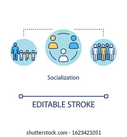 Socialization Concept Icon. Diversity In School Group. Inclusive Education. Adult Adaptation. Communication Idea Thin Line Illustration. Vector Isolated Outline RGB Color Drawing. Editable Stroke