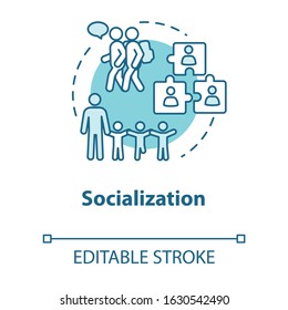 Socialization Concept Icon. Diversity In School Group. Inclusive Education. Adaptation To Society. Communication Idea Thin Line Illustration. Vector Isolated Outline RGB Color Drawing. Editable Stroke