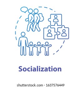 Socialization Concept Icon. Diversity In School Group. Inclusive Education. Social Adaptation. Relationship Idea Thin Line Illustration. Vector Isolated Outline RGB Color Drawing. Editable Stroke