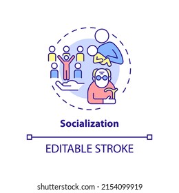 Socialization concept icon. Social norms and rules. Social institutions function abstract idea thin line illustration. Isolated outline drawing. Editable stroke. Arial, Myriad Pro-Bold fonts used