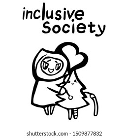 Socialization. Inclusion. Tolerant person to person on disability. Graphic arts. Social advertisement. Help person